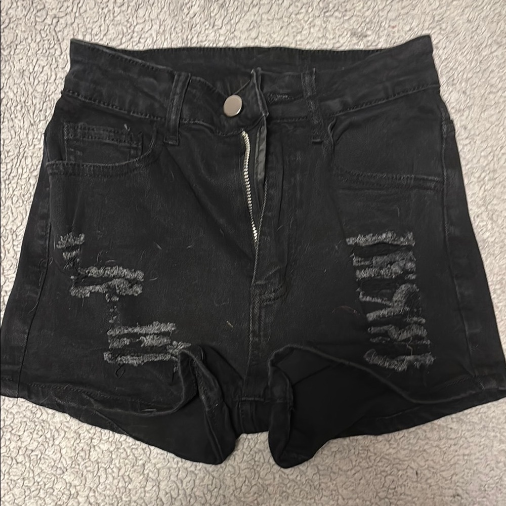 Black Distressed Denim Shorts